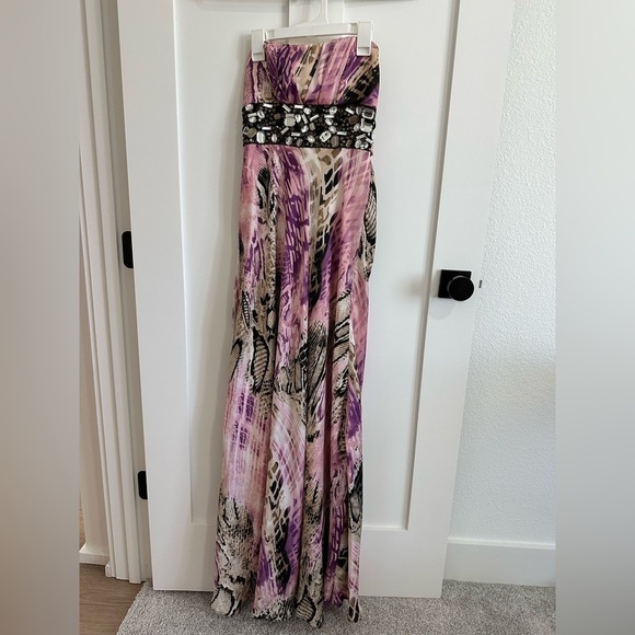 Xtraordinary Strapless Purple Snake Skin Chiffon Maxi Formal Dress - Size 3 - Picture 1 of 16